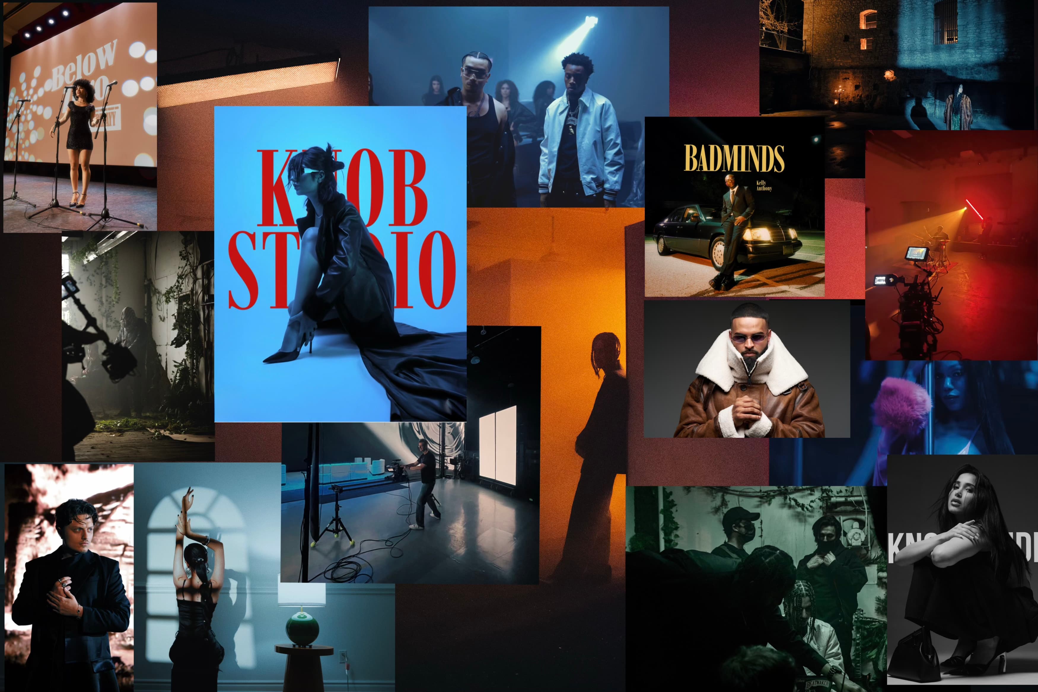 Collage of Knob Studio music video and production stills
