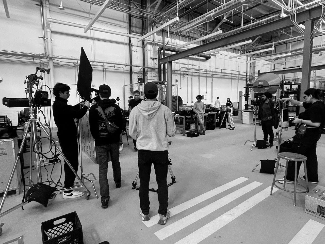 Crew preparing a shot on a studio soundstage